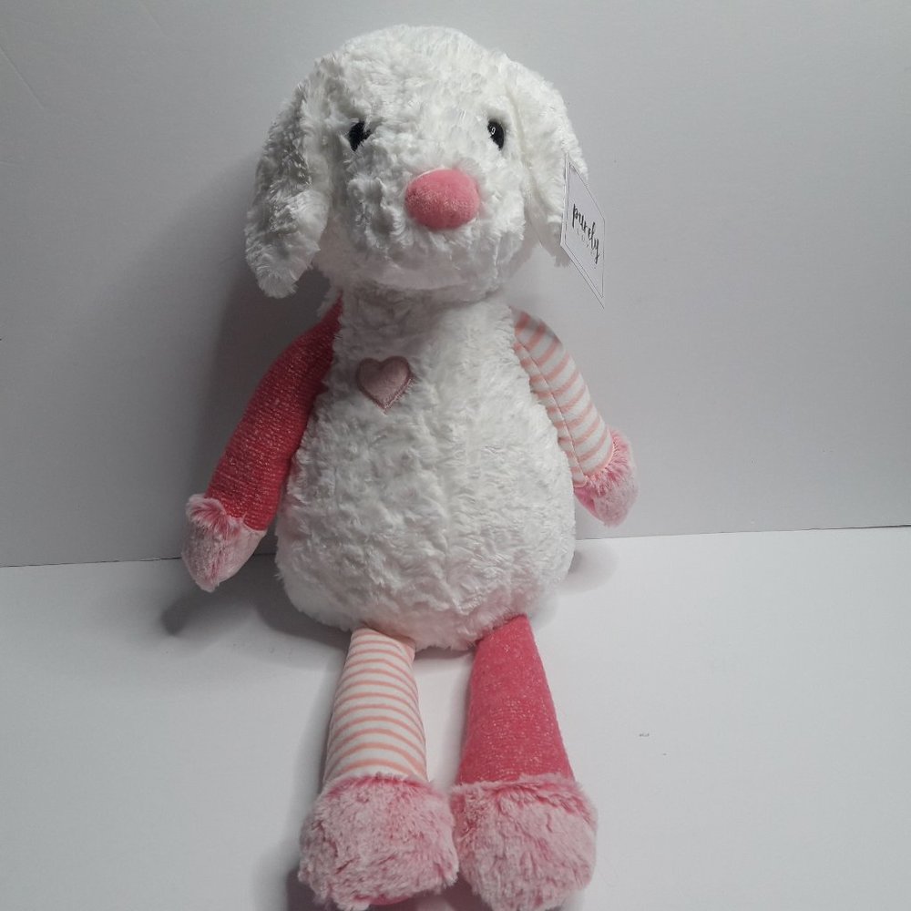 Luxe Fuzzy Soft Fur Pink & White Puppy Dog 20 Inch